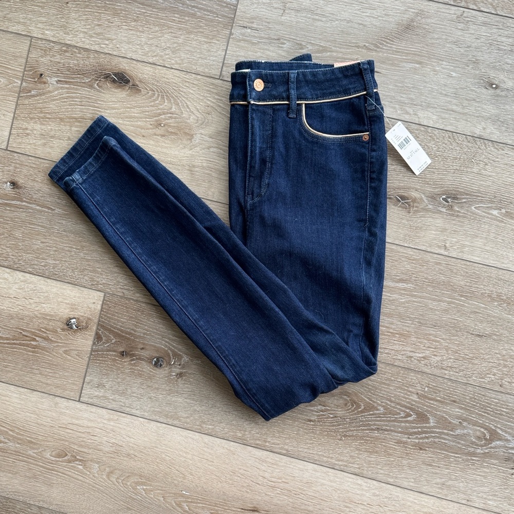 Pilcro Dark Indigo Skinny Jeans with Copper Detail